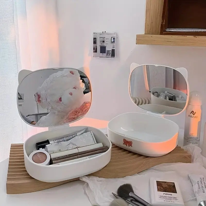 Compact Desktop Mirror with Jewelry Storage Box for Travel