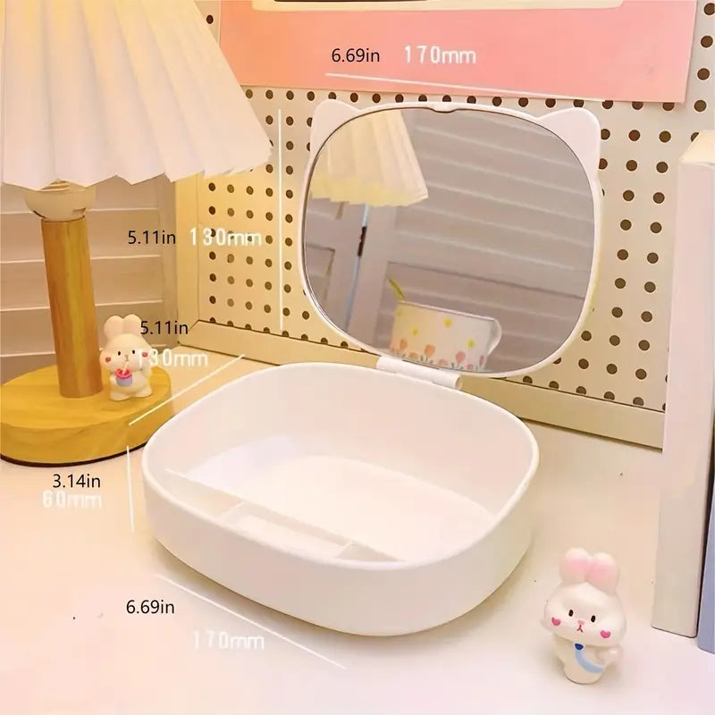 Compact Desktop Mirror with Jewelry Storage Box for Travel