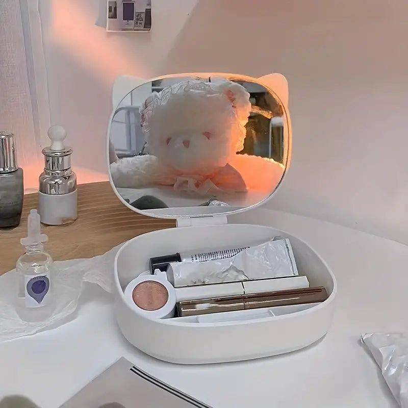 Compact Desktop Mirror with Jewelry Storage Box for Travel