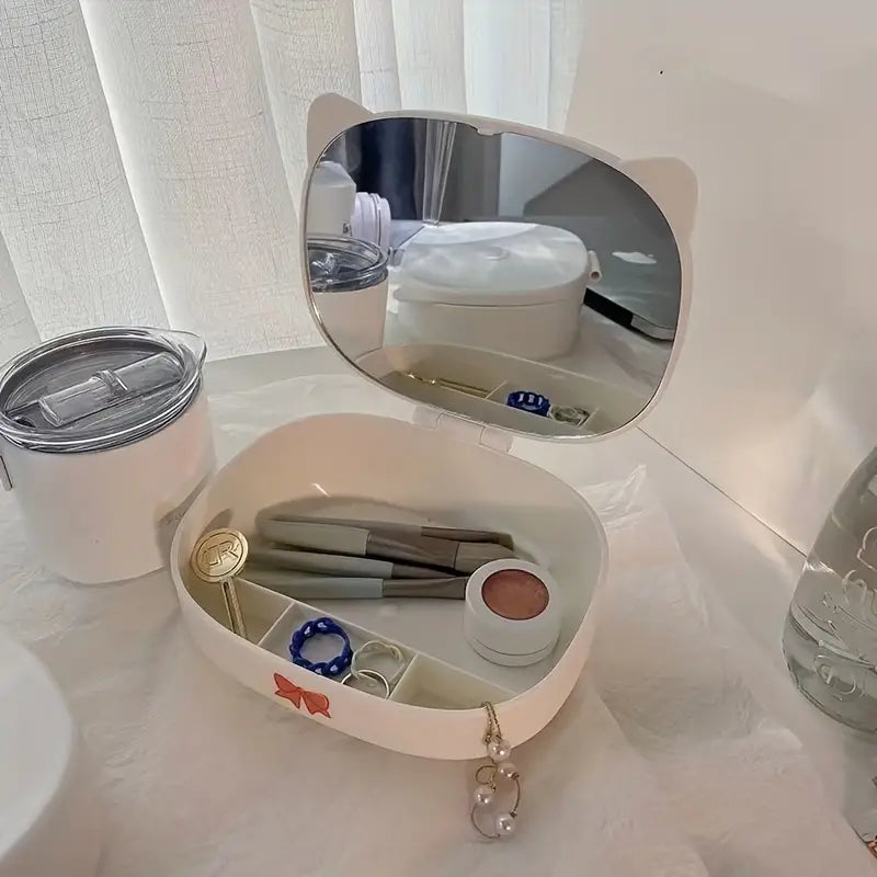 Compact Desktop Mirror with Jewelry Storage Box for Travel